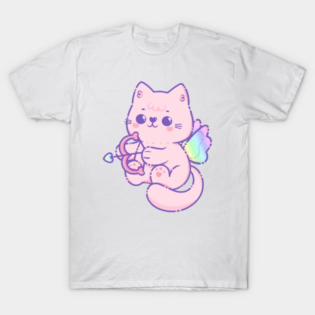 Pastel Pink Cupid Cat T-Shirt by Minidooods